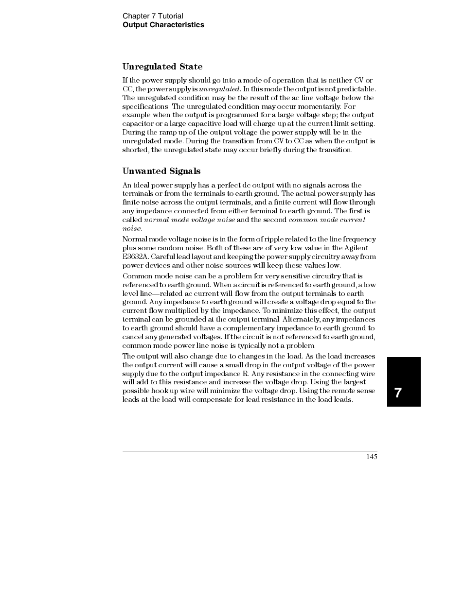 Unregulated state, Unwanted signals, Unregulated state 145 | Unwanted signals 145 | Agilent Technologies E3632A User Manual | Page 148 / 172