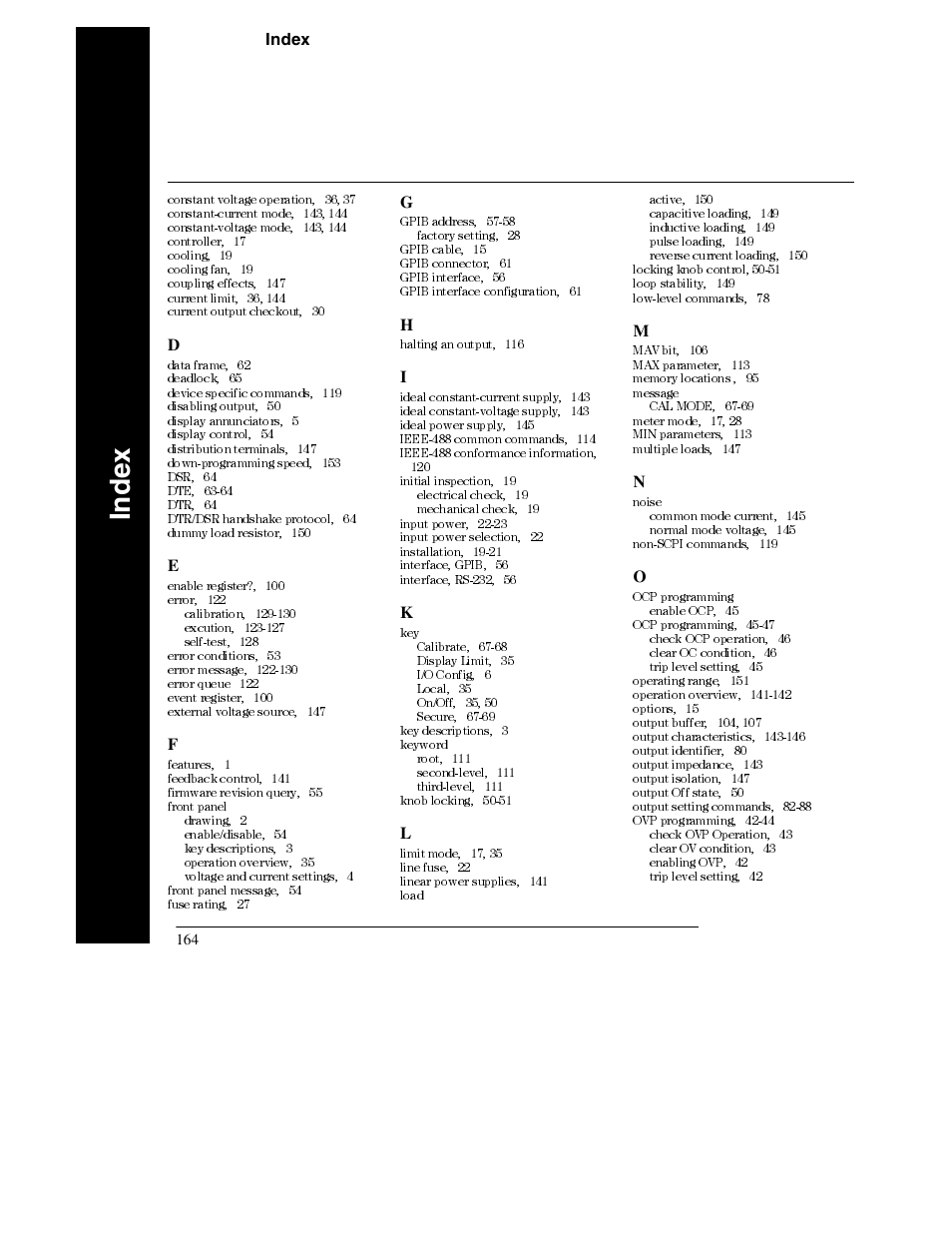 Ind ex | Agilent Technologies E3632A User Manual | Page 167 / 172