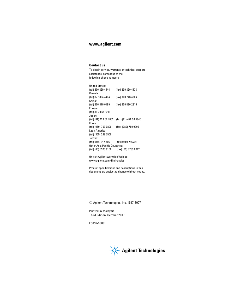 Agilent technologies | Agilent Technologies E3632A User Manual | Page 172 / 172