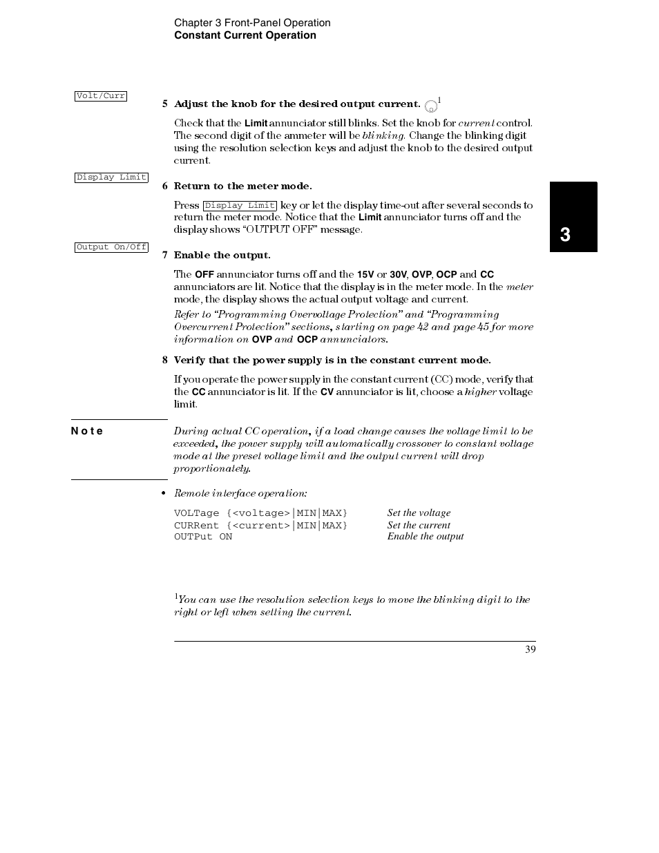 6 return to the meter mode, 7 enable the output, Note | Current, Blinking, Meter, Annunciators, Higher | Agilent Technologies E3632A User Manual | Page 41 / 172