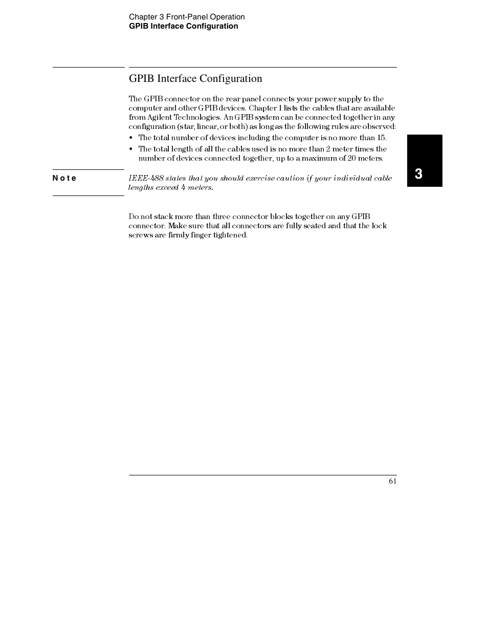 Gpib interface configuration, Note, Gpib interface configuration 61 | Agilent Technologies E3632A User Manual | Page 63 / 172