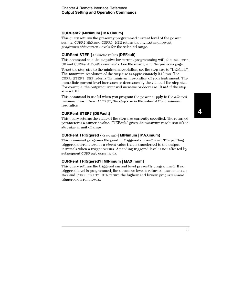 Current? [minimum | maximum, Current:step {<numeric value>|default, Current:step? {default | Current:triggered {<current>| minimum | maximum, Current:triggered? [minimum | maximum | Agilent Technologies E3632A User Manual | Page 86 / 172