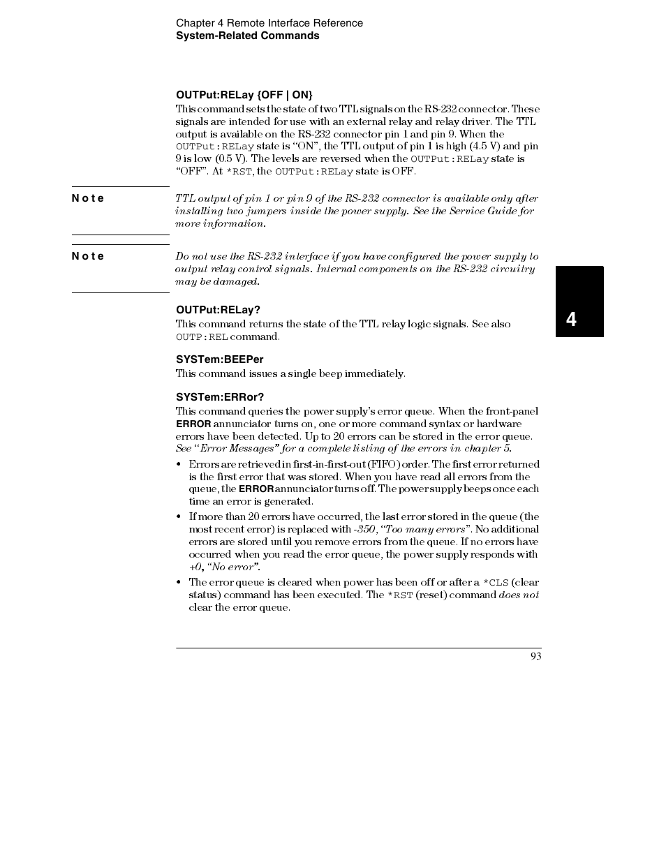 Output:relay {off | on, Note, Output:relay | System:beeper, System:error | Agilent Technologies E3632A User Manual | Page 96 / 172
