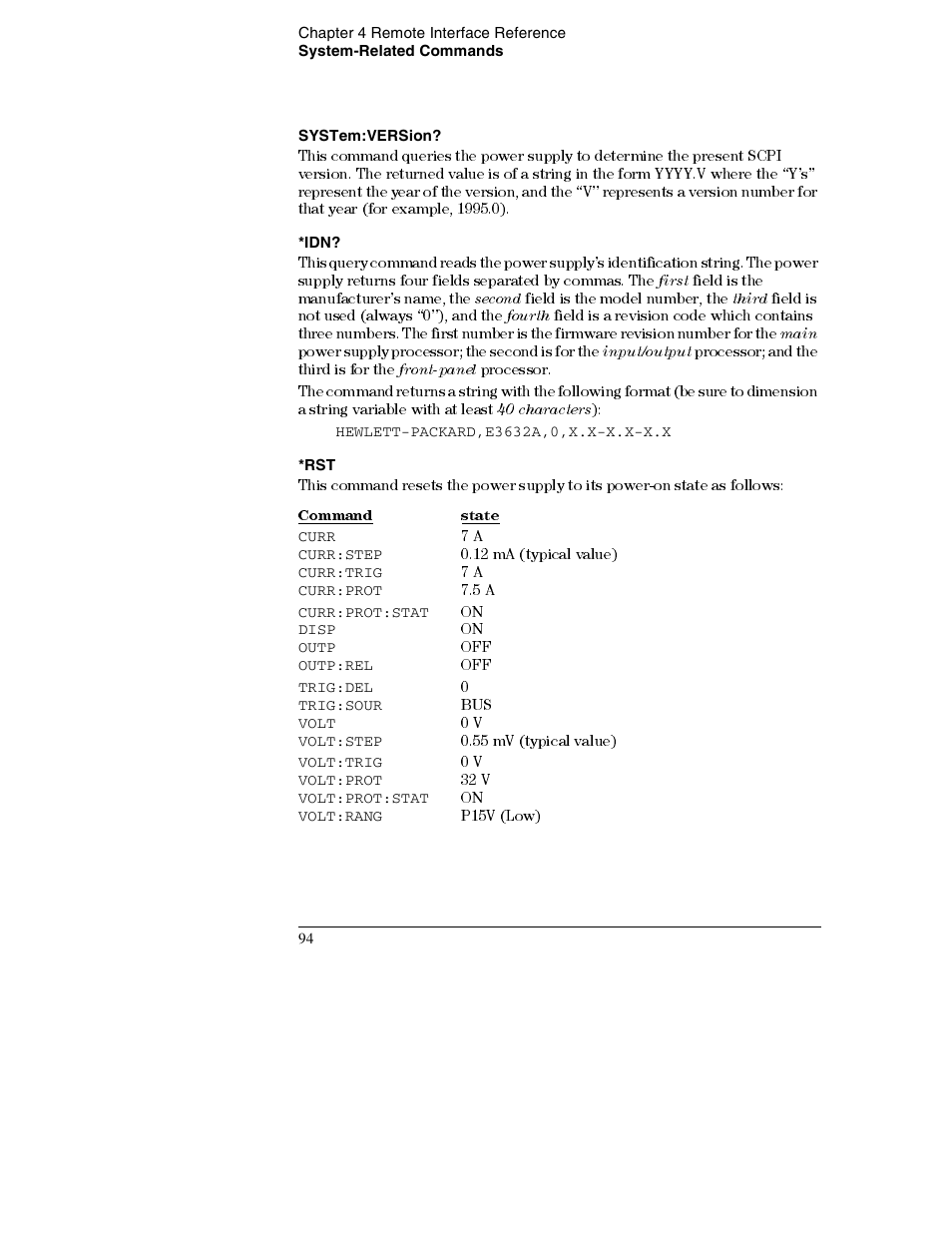 System:version, First, Second | Third, Fourth, Main, Input/output, Front-panel, 40 characters | Agilent Technologies E3632A User Manual | Page 97 / 172