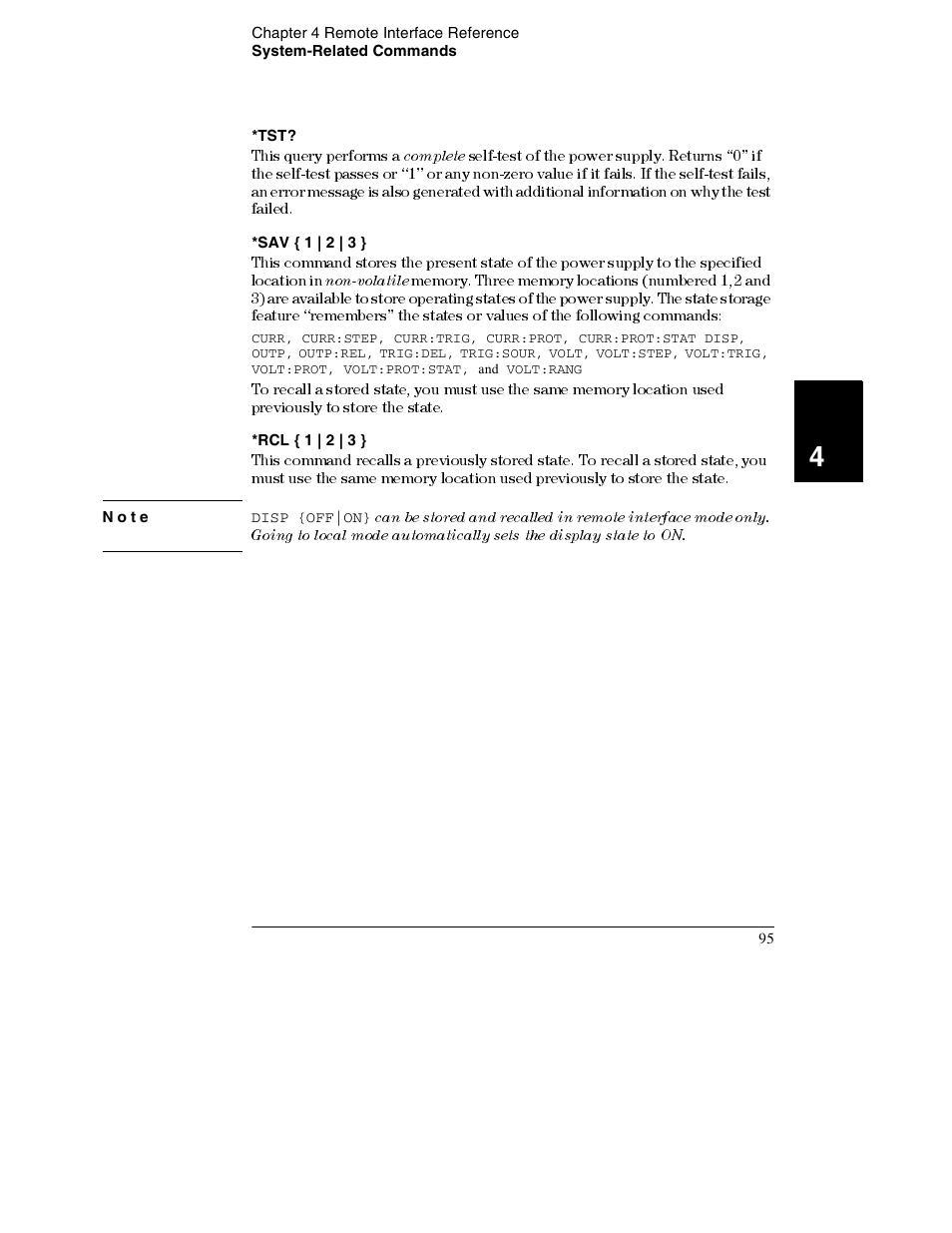 Sav { 1 | 2 | 3, Rcl { 1 | 2 | 3, Note | Agilent Technologies E3632A User Manual | Page 98 / 172