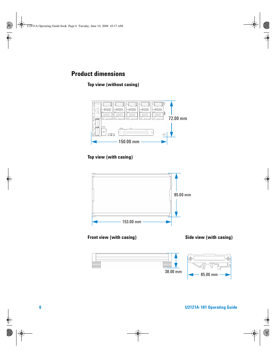 Product dimensions | Agilent Technologies Agilent RF Switch Driver Board U2121A-101 User Manual | Page 16 / 41