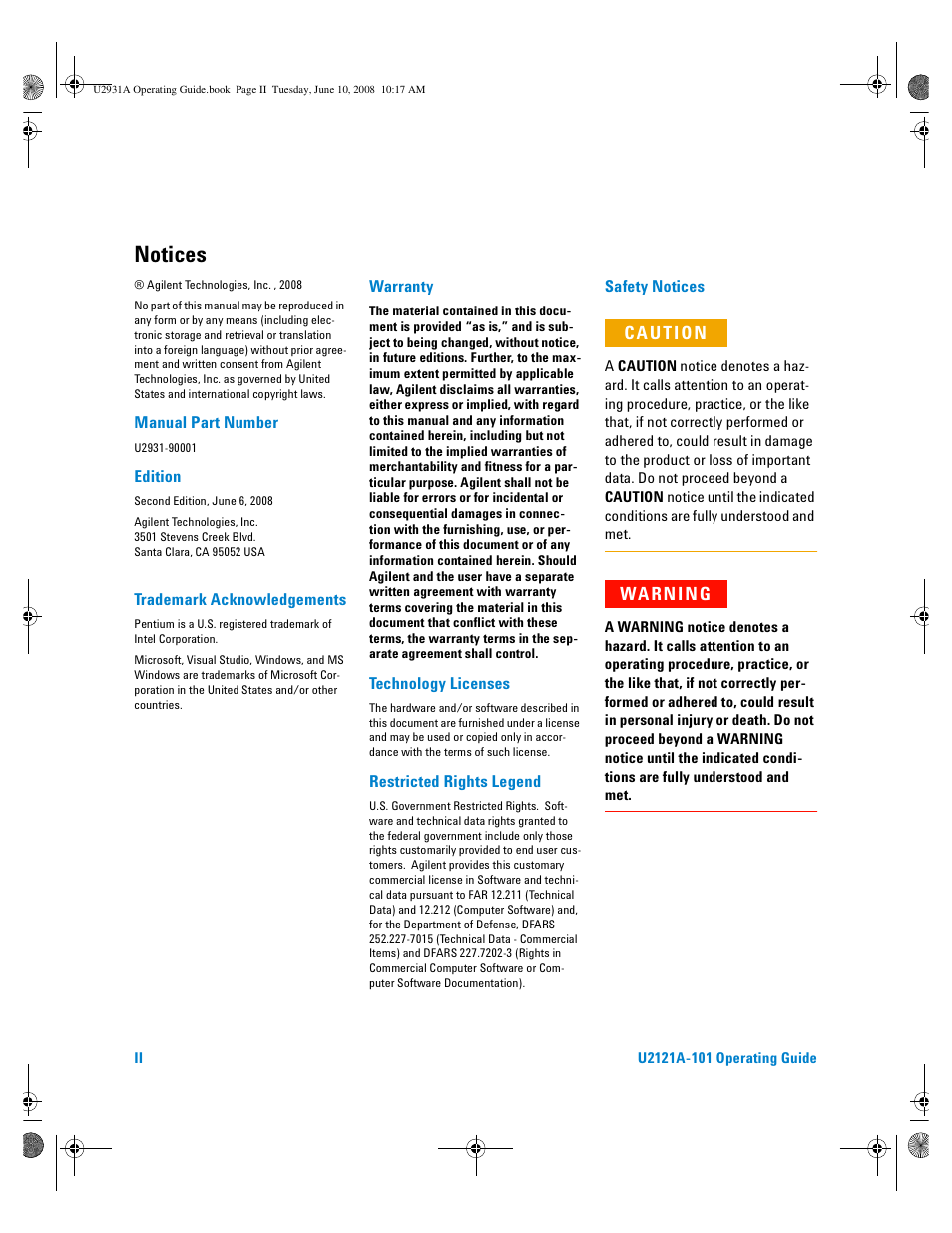 Notices, Wa rn i n g | Agilent Technologies Agilent RF Switch Driver Board U2121A-101 User Manual | Page 2 / 41