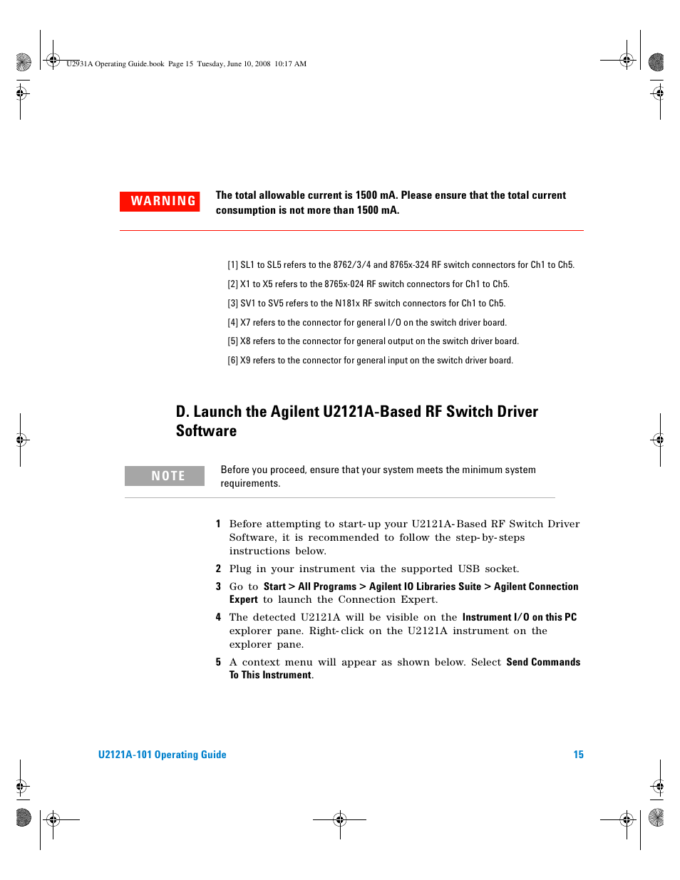 D. launch the agilent u2121a-based rf, Switch driver software | Agilent Technologies Agilent RF Switch Driver Board U2121A-101 User Manual | Page 25 / 41