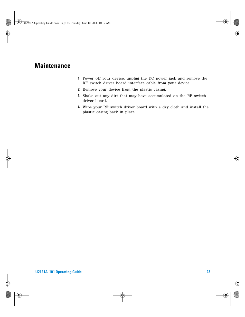 Maintenance | Agilent Technologies Agilent RF Switch Driver Board U2121A-101 User Manual | Page 33 / 41