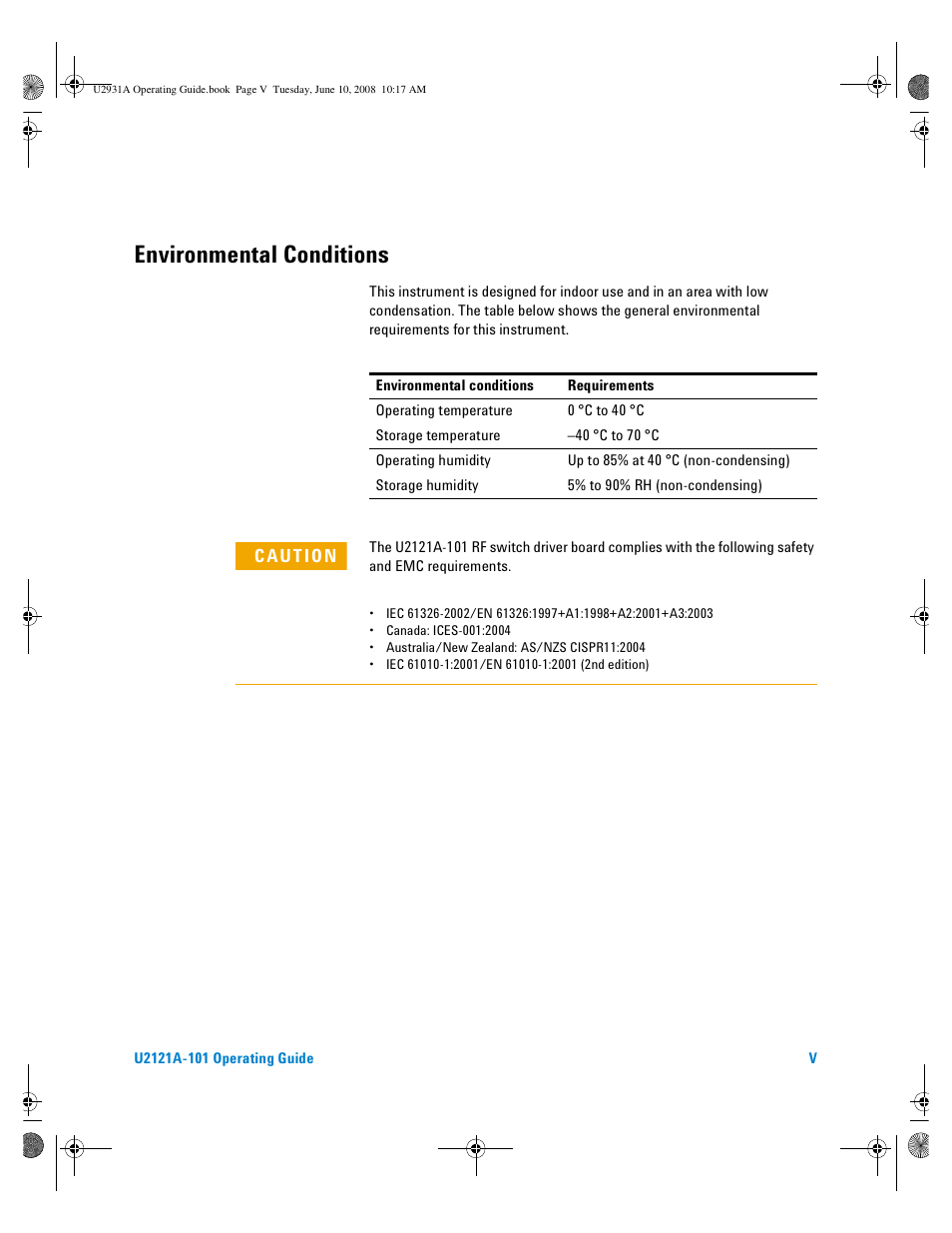 Environmental conditions | Agilent Technologies Agilent RF Switch Driver Board U2121A-101 User Manual | Page 5 / 41
