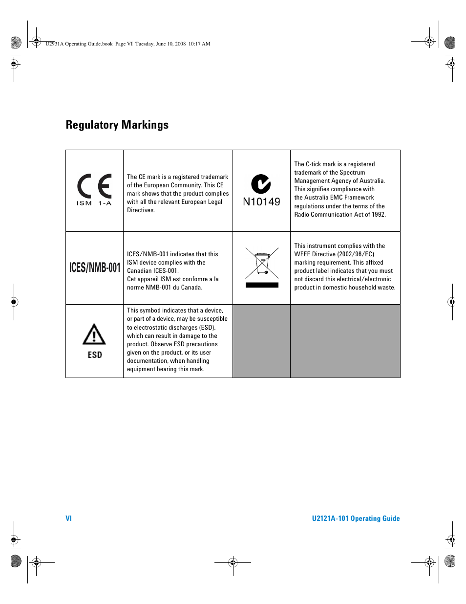 Regulatory markings | Agilent Technologies Agilent RF Switch Driver Board U2121A-101 User Manual | Page 6 / 41