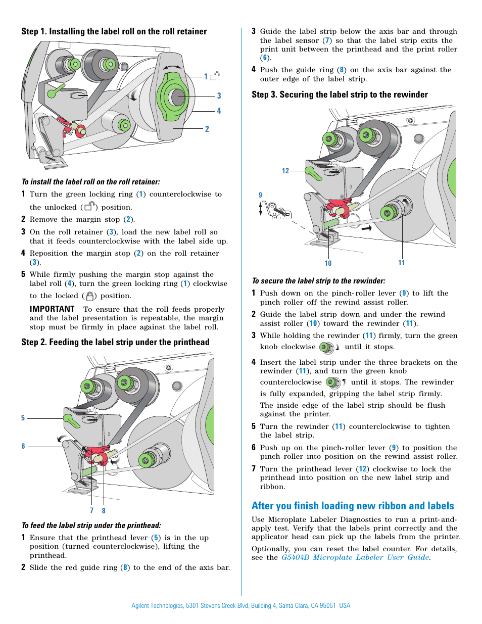 Step 3. securing the label strip to the rewinder, After you finish loading new ribbon and labels | Agilent Technologies G5404B User Manual | Page 2 / 2