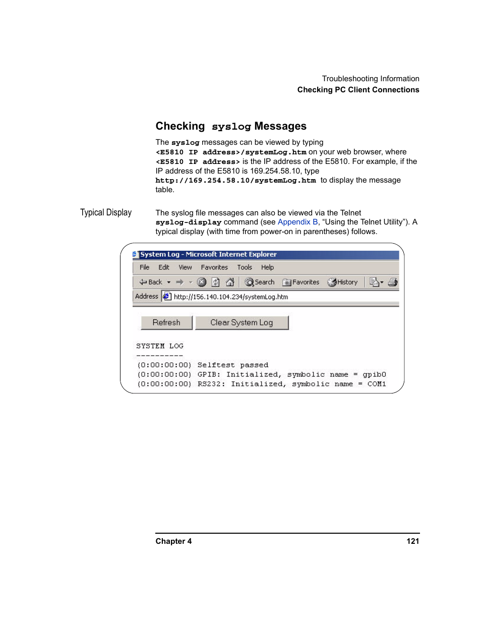 Checking syslog messages | Agilent Technologies E5810A User Manual | Page 121 / 159