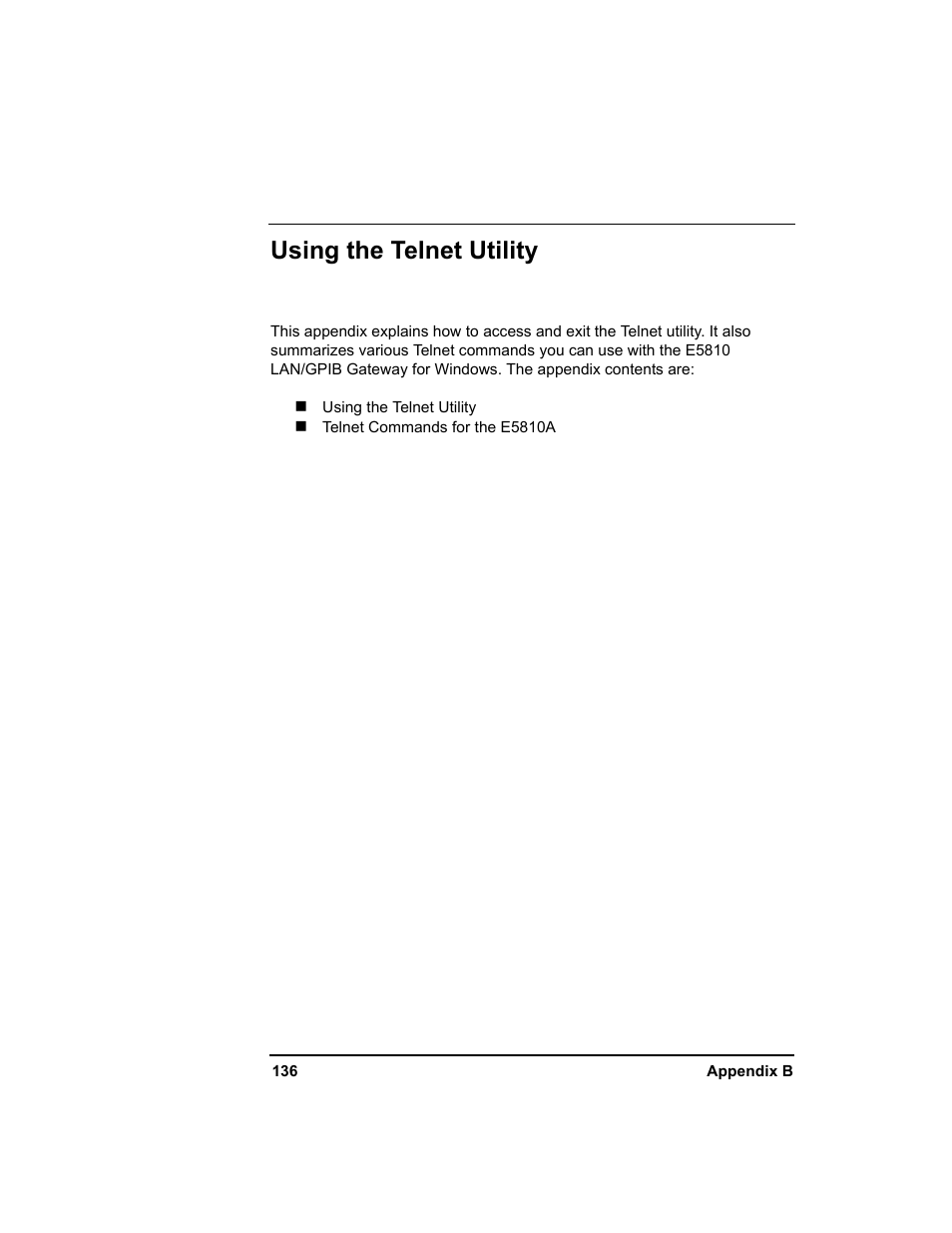 Using the telnet utility | Agilent Technologies E5810A User Manual | Page 136 / 159