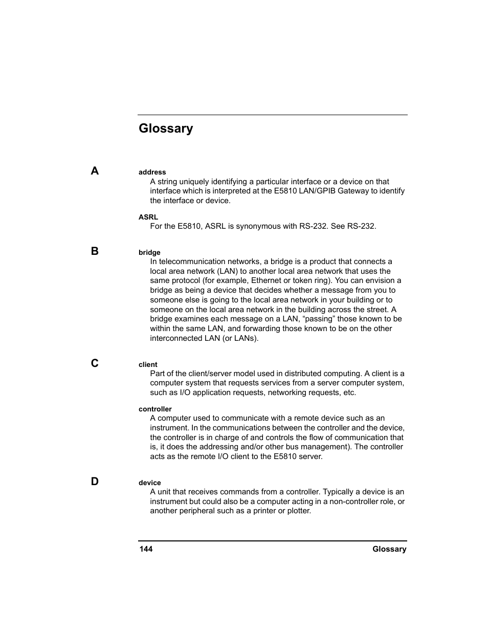 Glossary | Agilent Technologies E5810A User Manual | Page 144 / 159