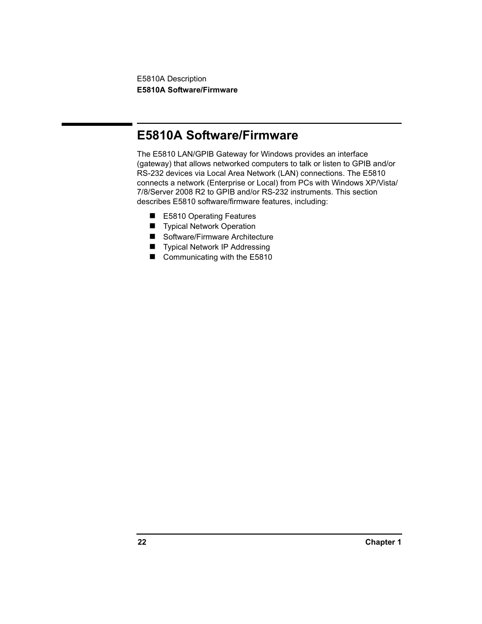 E5810a software/firmware | Agilent Technologies E5810A User Manual | Page 22 / 159