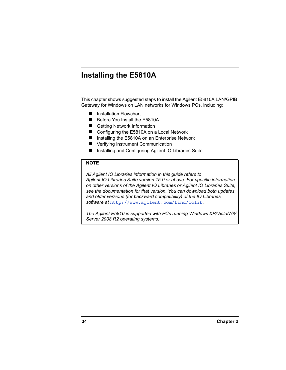 Installing the e5810a | Agilent Technologies E5810A User Manual | Page 34 / 159
