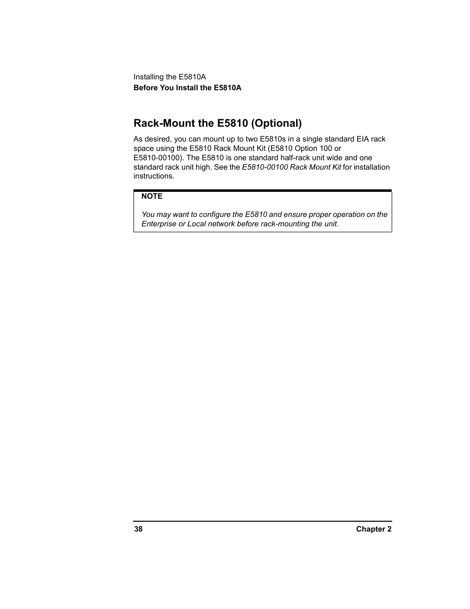 Rack-mount the e5810 (optional) | Agilent Technologies E5810A User Manual | Page 38 / 159