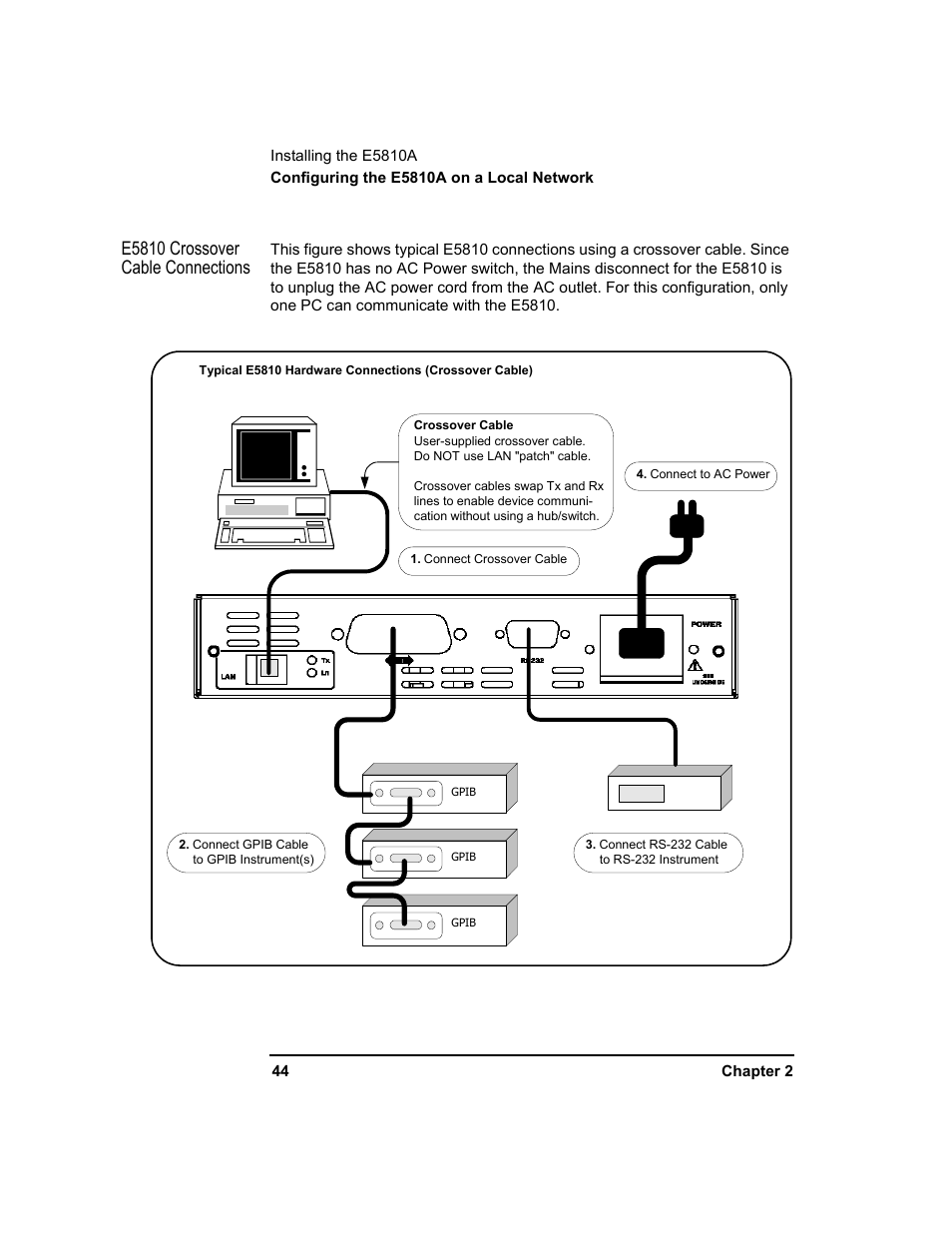 E5810 crossover cable connections | Agilent Technologies E5810A User Manual | Page 44 / 159