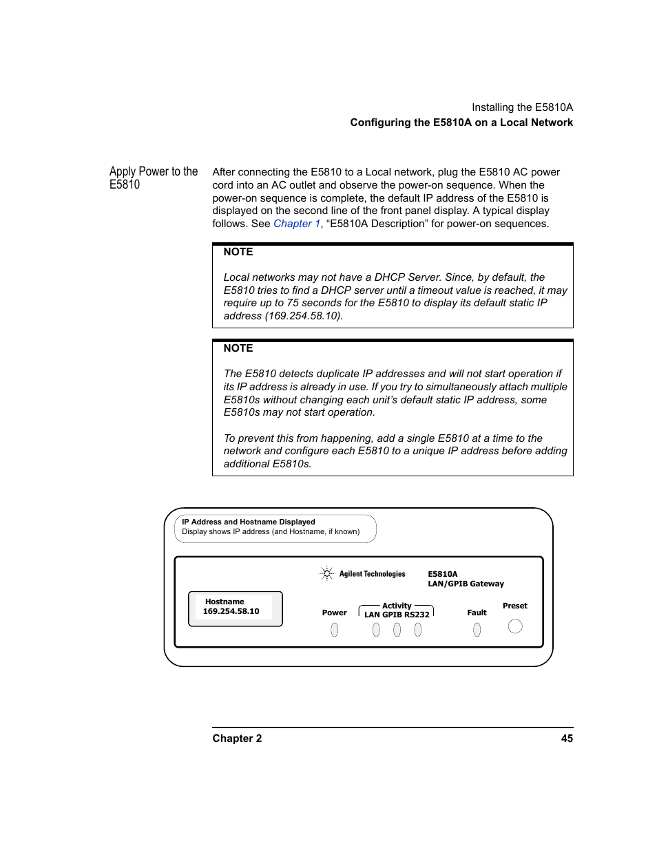 Apply power to the e5810 | Agilent Technologies E5810A User Manual | Page 45 / 159
