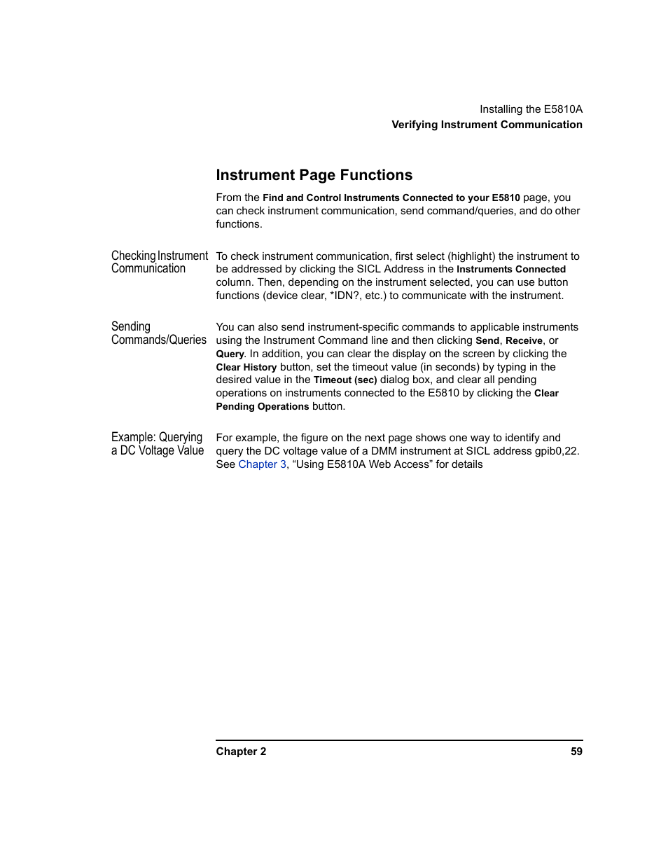 Instrument page functions | Agilent Technologies E5810A User Manual | Page 59 / 159