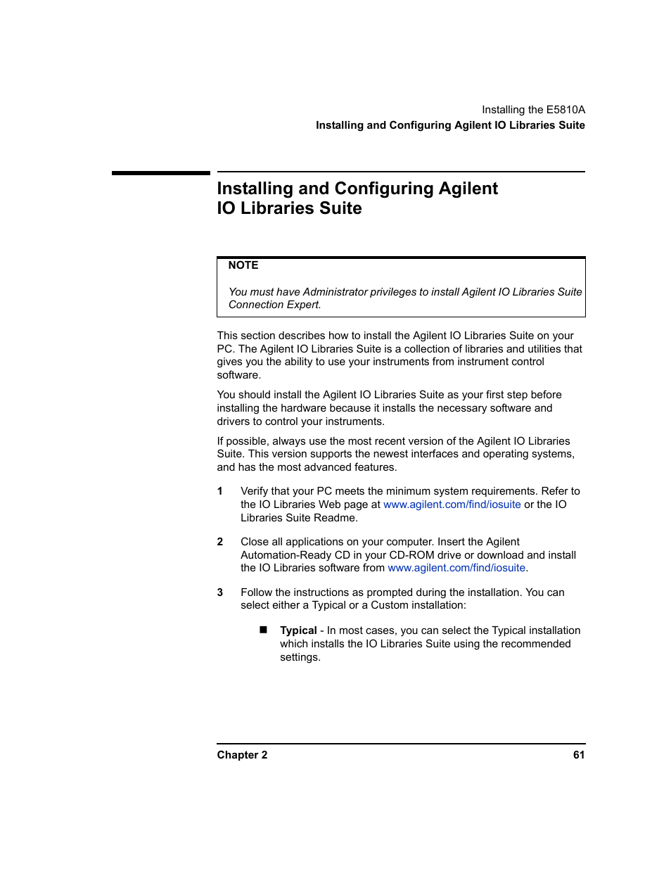 Own in, Installing and configuring agilent, Io libraries suite | Agilent Technologies E5810A User Manual | Page 61 / 159