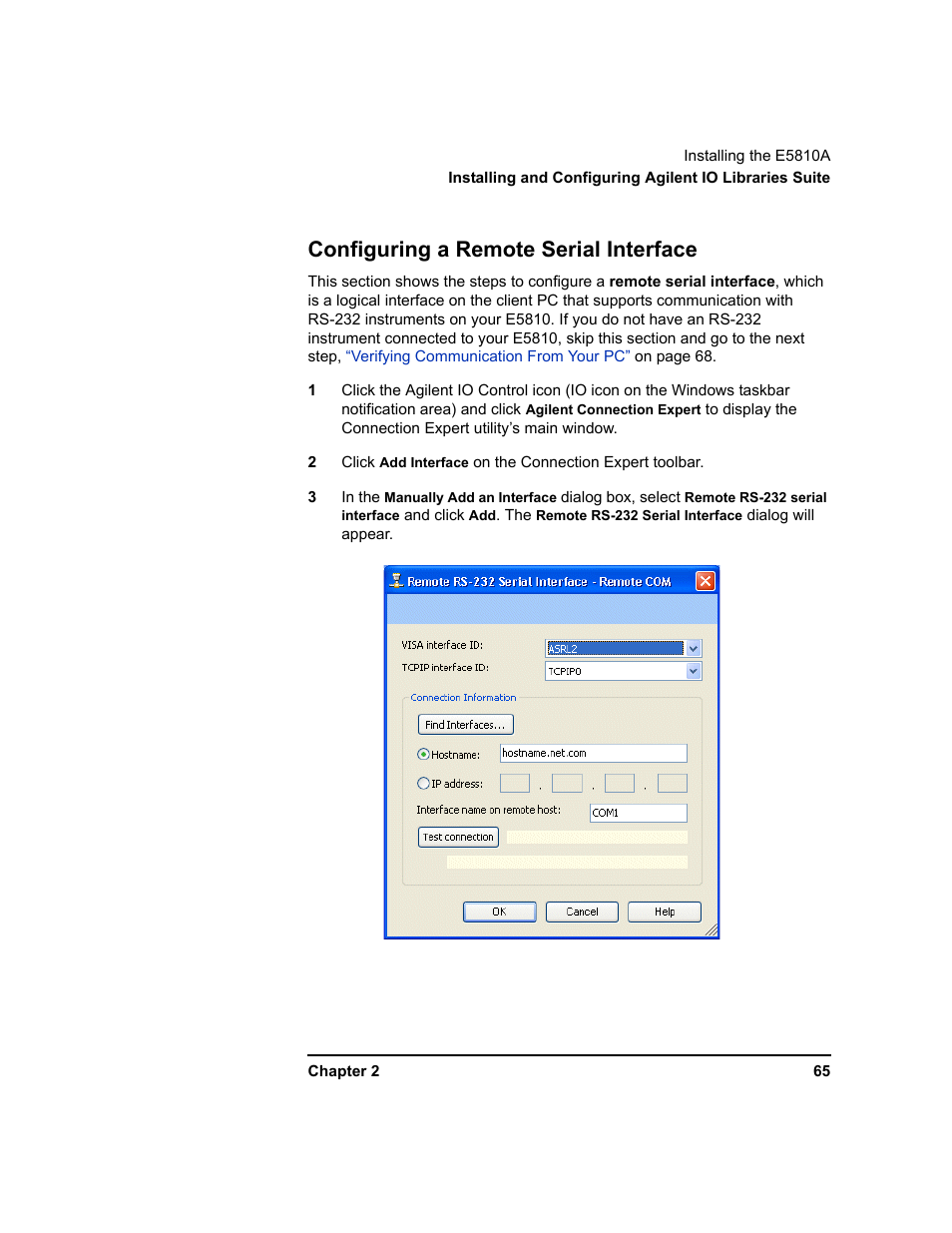 Configuring a remote serial interface | Agilent Technologies E5810A User Manual | Page 65 / 159