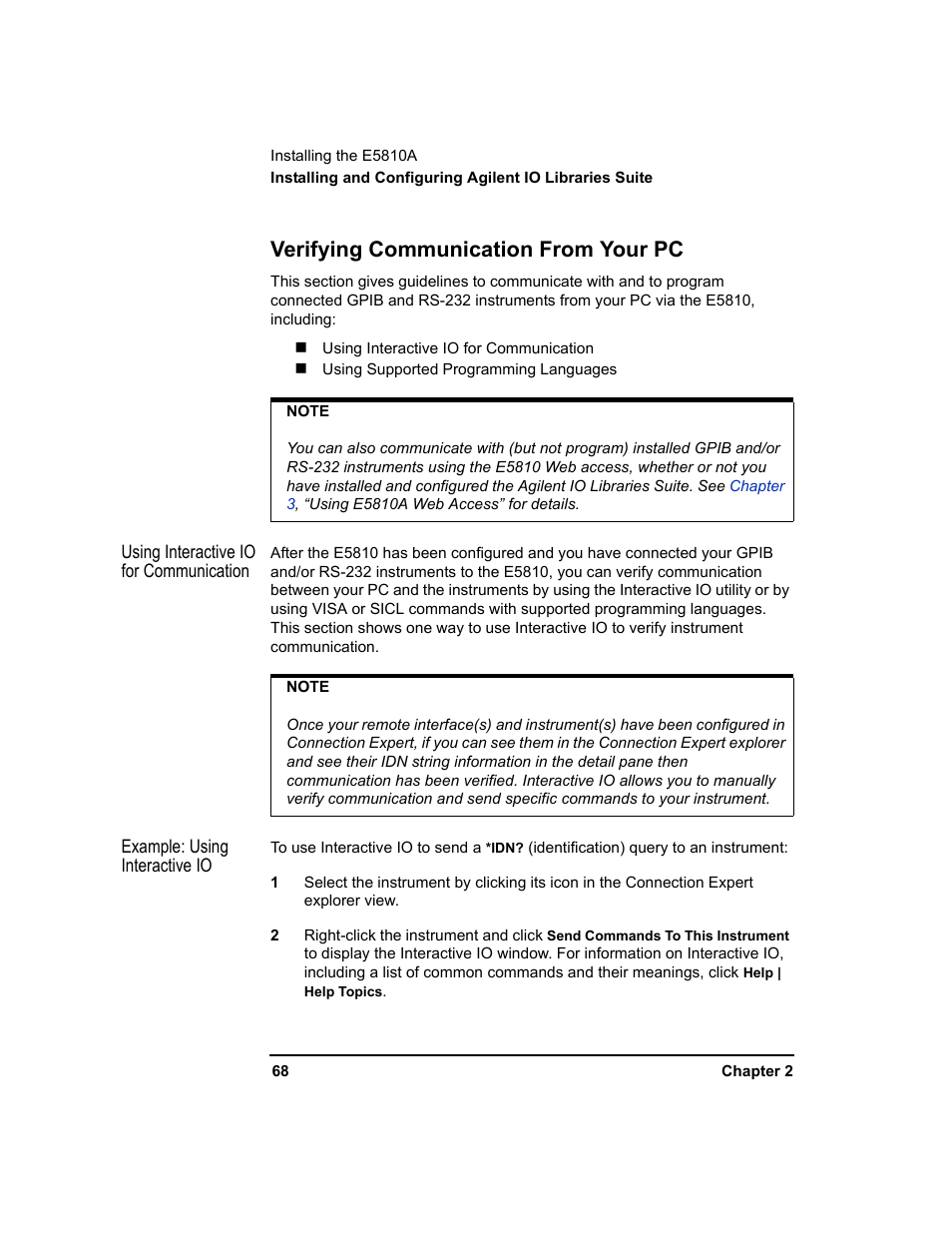 Verifying communication from your pc | Agilent Technologies E5810A User Manual | Page 68 / 159