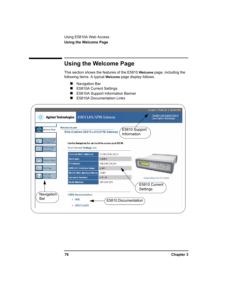Using the welcome page | Agilent Technologies E5810A User Manual | Page 76 / 159