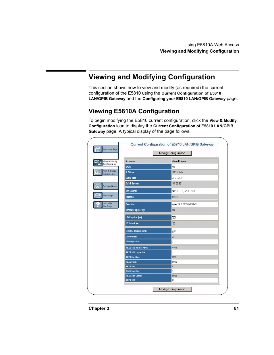 Viewing and modifying configuration, Viewing e5810a configuration | Agilent Technologies E5810A User Manual | Page 81 / 159