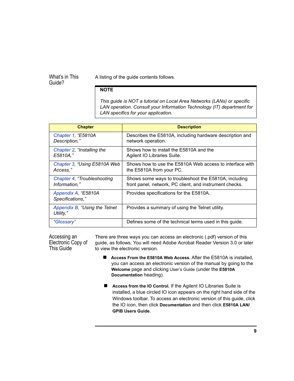 Agilent Technologies E5810A User Manual | Page 9 / 159