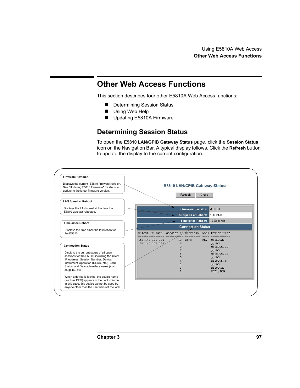 Other web access functions, Determining session status | Agilent Technologies E5810A User Manual | Page 97 / 159