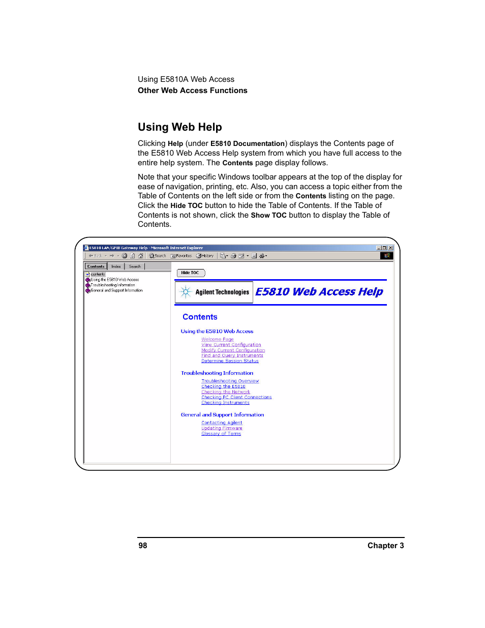 Using web help | Agilent Technologies E5810A User Manual | Page 98 / 159