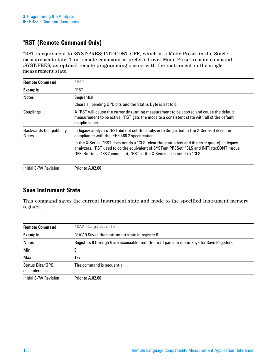 Rst (remote command only), Save instrument state | Agilent Technologies Signal Analyzer N9030a User Manual | Page 108 / 1466