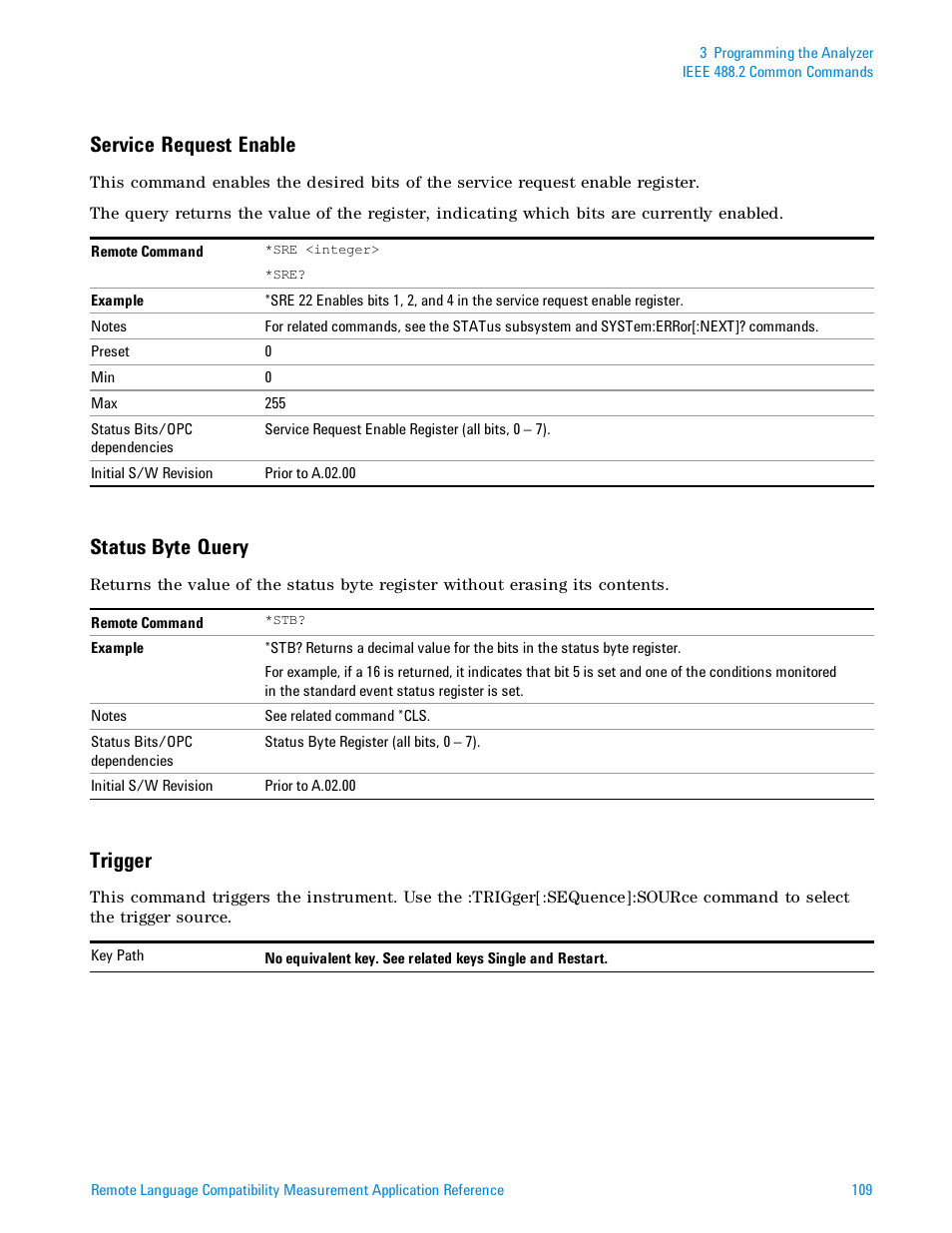 Service request enable, Status byte query, Trigger | Agilent Technologies Signal Analyzer N9030a User Manual | Page 109 / 1466