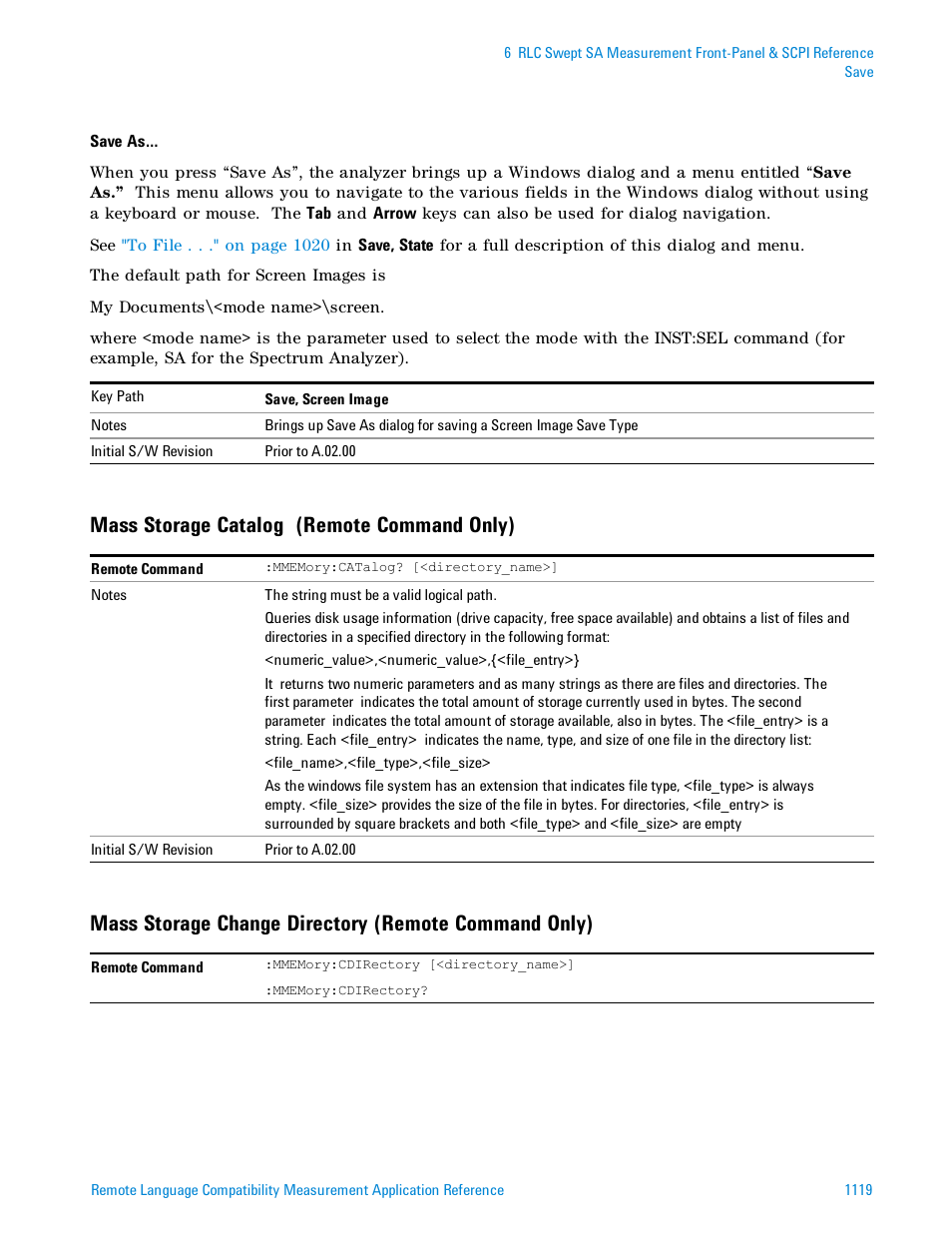 Mass storage catalog (remote command only) | Agilent Technologies Signal Analyzer N9030a User Manual | Page 1119 / 1466