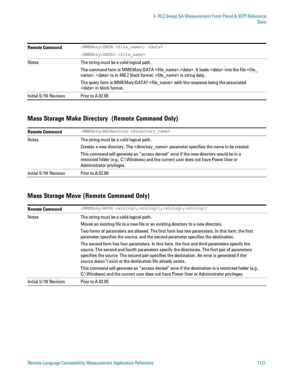 Mass storage make directory (remote command only), Mass storage move (remote command only) | Agilent Technologies Signal Analyzer N9030a User Manual | Page 1121 / 1466