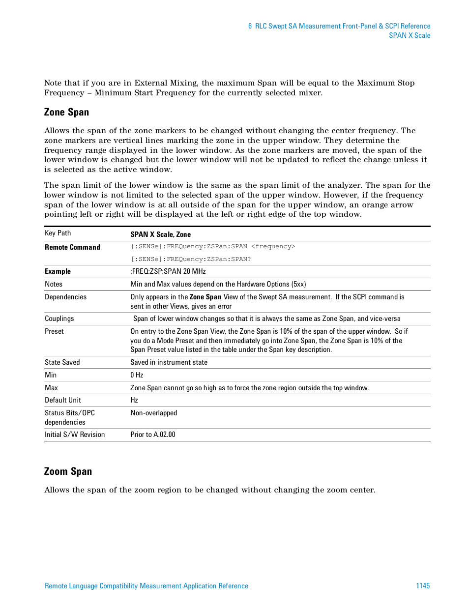 Zone span, Zoom span | Agilent Technologies Signal Analyzer N9030a User Manual | Page 1145 / 1466