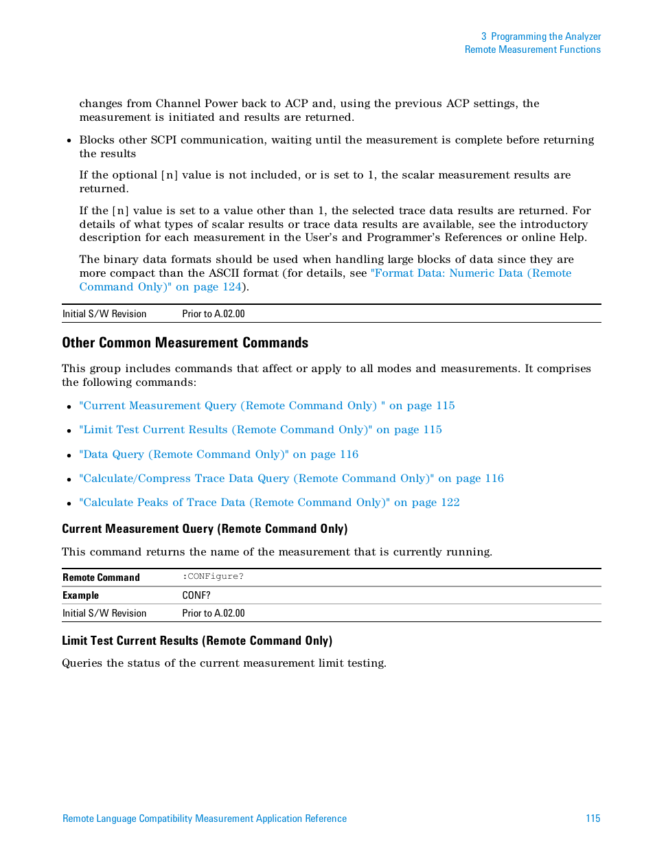 Other common measurement commands | Agilent Technologies Signal Analyzer N9030a User Manual | Page 115 / 1466