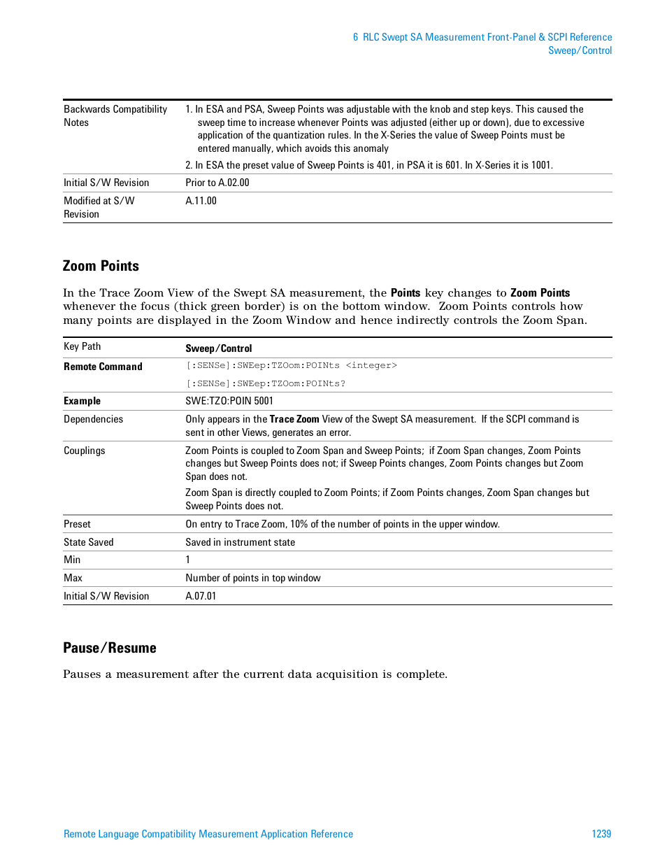 Zoom points, Pause/resume | Agilent Technologies Signal Analyzer N9030a User Manual | Page 1239 / 1466