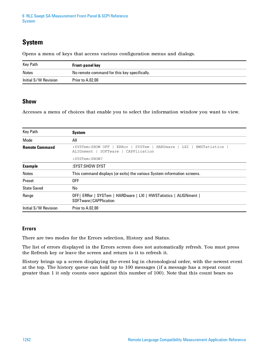 System, Show | Agilent Technologies Signal Analyzer N9030a User Manual | Page 1242 / 1466