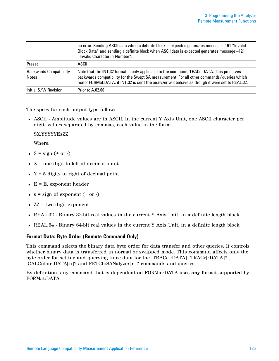 Format data: byte, Format data: byte order (remote command only) | Agilent Technologies Signal Analyzer N9030a User Manual | Page 125 / 1466