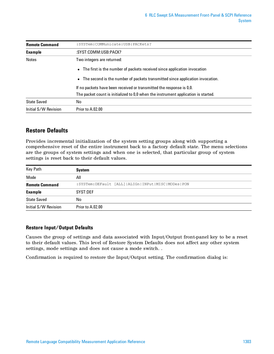 Restore defaults | Agilent Technologies Signal Analyzer N9030a User Manual | Page 1303 / 1466