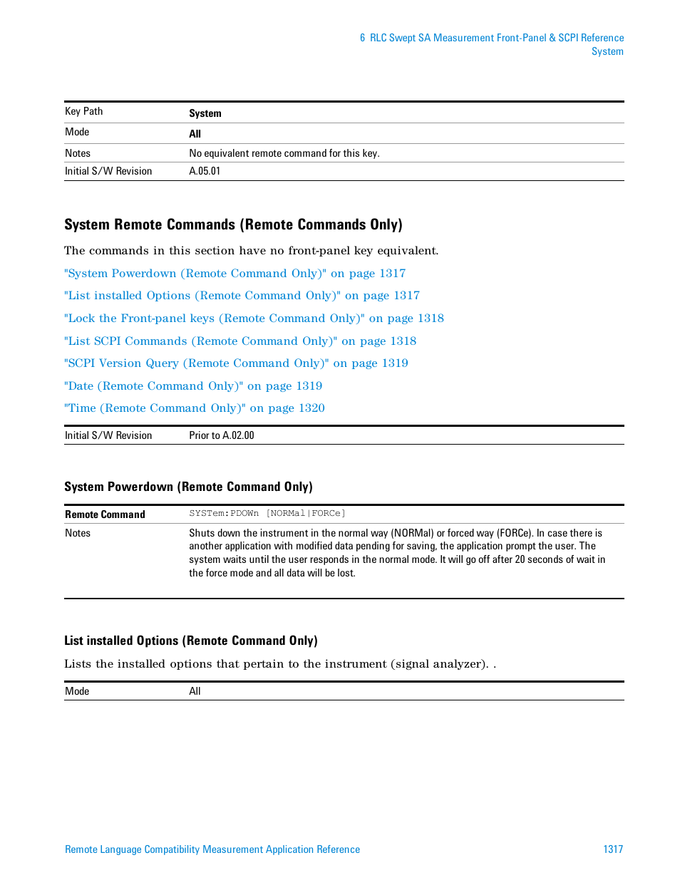 System remote commands (remote commands only) | Agilent Technologies Signal Analyzer N9030a User Manual | Page 1317 / 1466