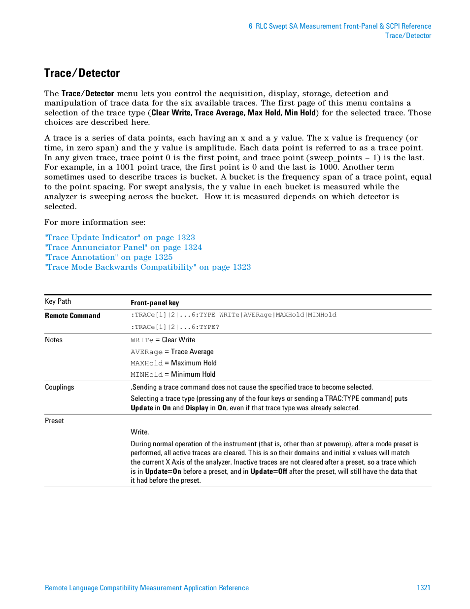 Trace/detector | Agilent Technologies Signal Analyzer N9030a User Manual | Page 1321 / 1466