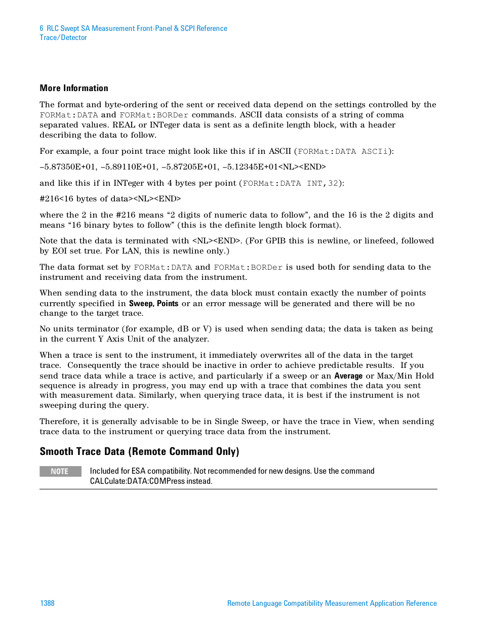 Smooth trace data (remote command only) | Agilent Technologies Signal Analyzer N9030a User Manual | Page 1388 / 1466