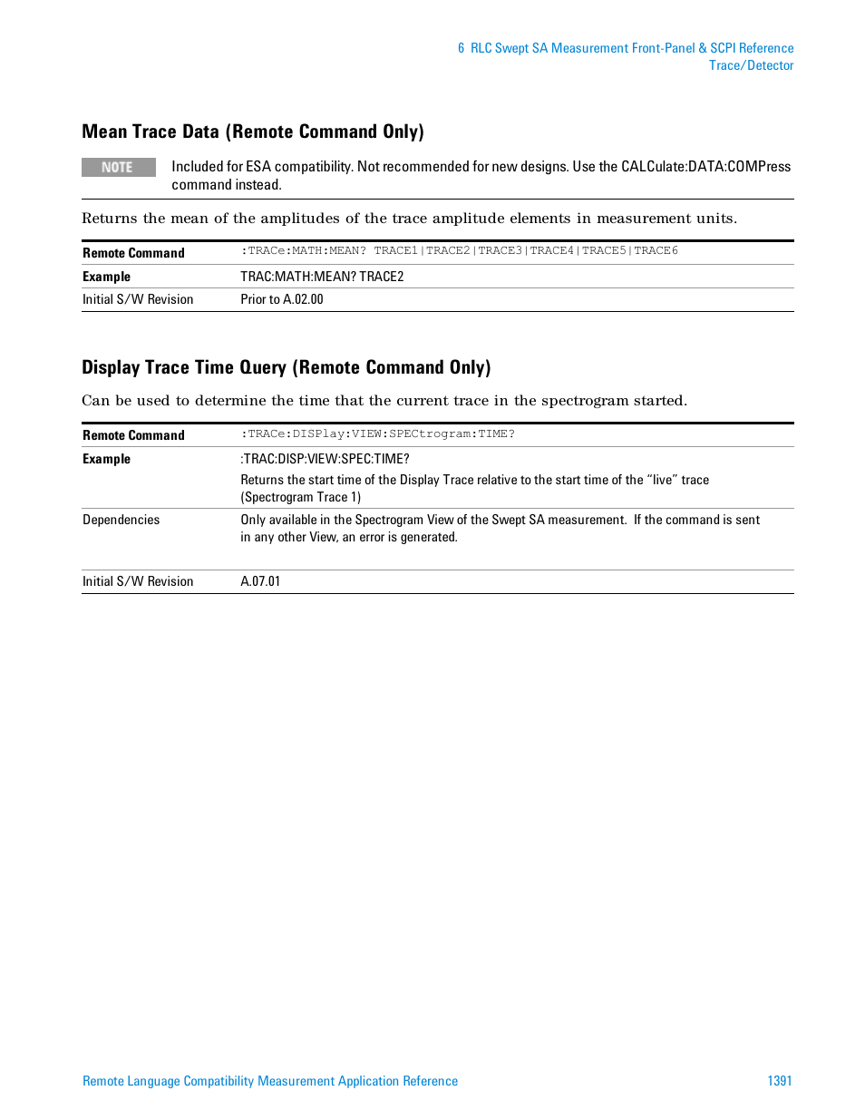 Mean trace data (remote command only), Display trace time query (remote command only) | Agilent Technologies Signal Analyzer N9030a User Manual | Page 1391 / 1466