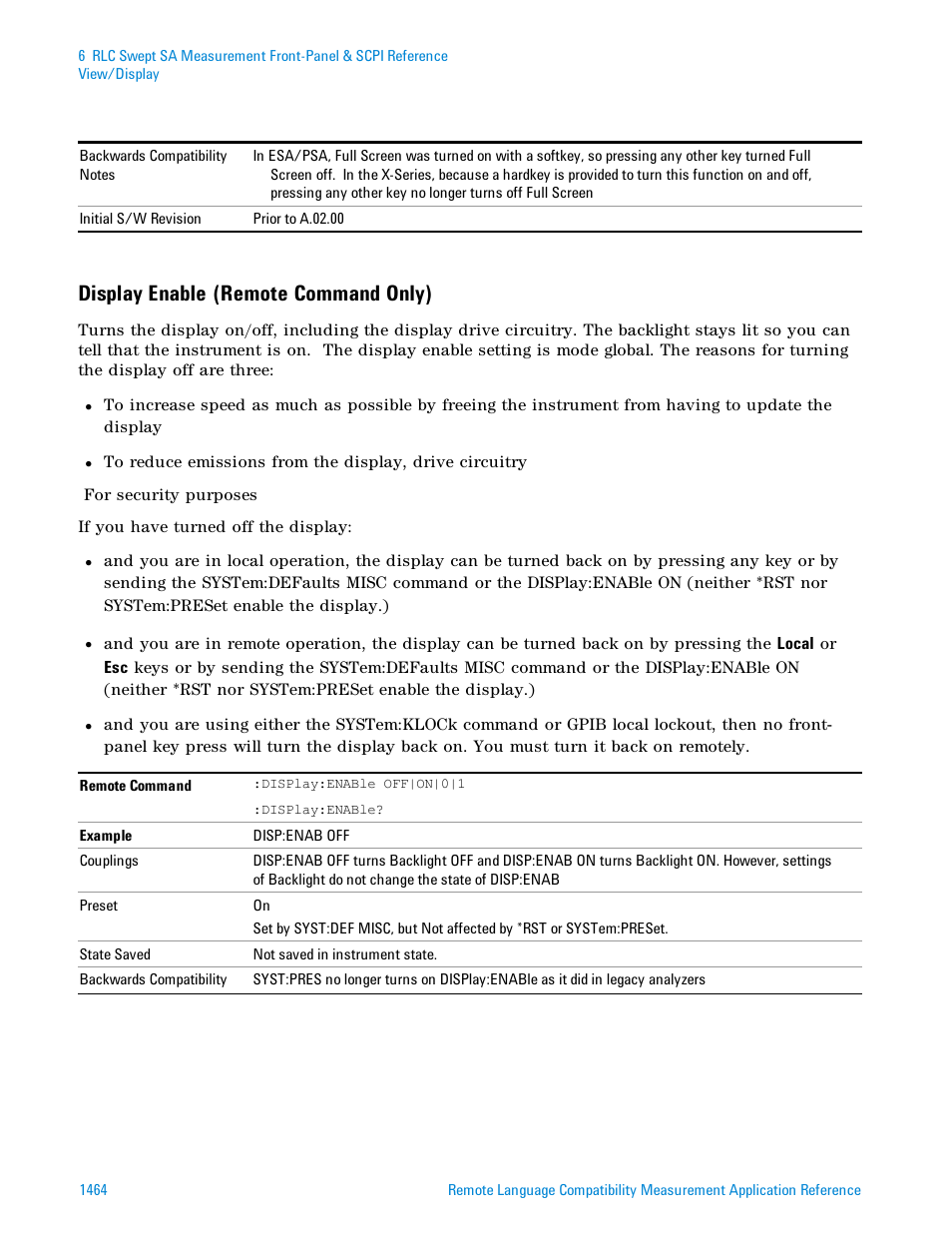 Display enable (remote command only) | Agilent Technologies Signal Analyzer N9030a User Manual | Page 1464 / 1466