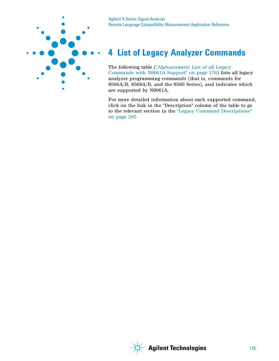 4 list of legacy analyzer commands | Agilent Technologies Signal Analyzer N9030a User Manual | Page 175 / 1466