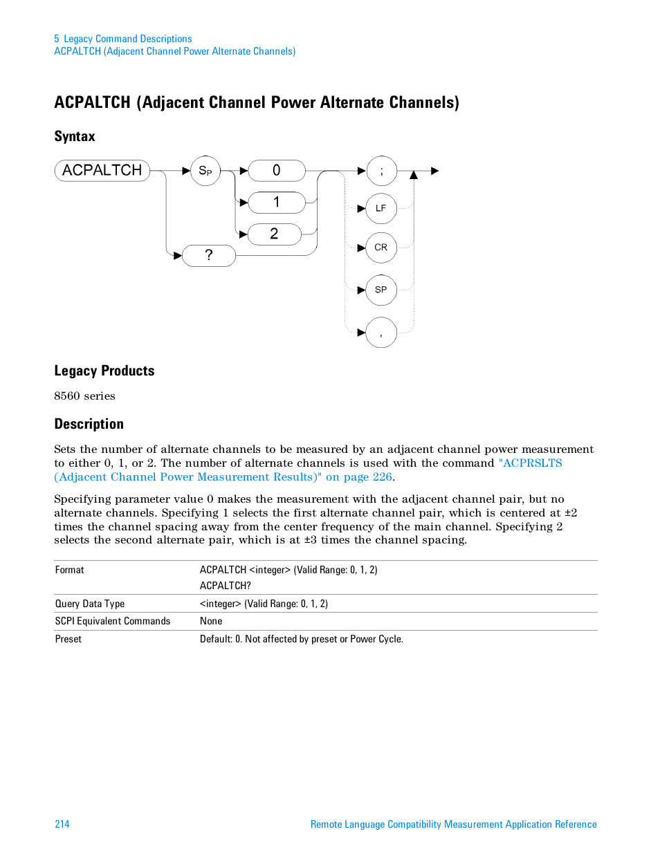 Syntax, Legacy products, Description | Syntax legacy products | Agilent Technologies Signal Analyzer N9030a User Manual | Page 214 / 1466